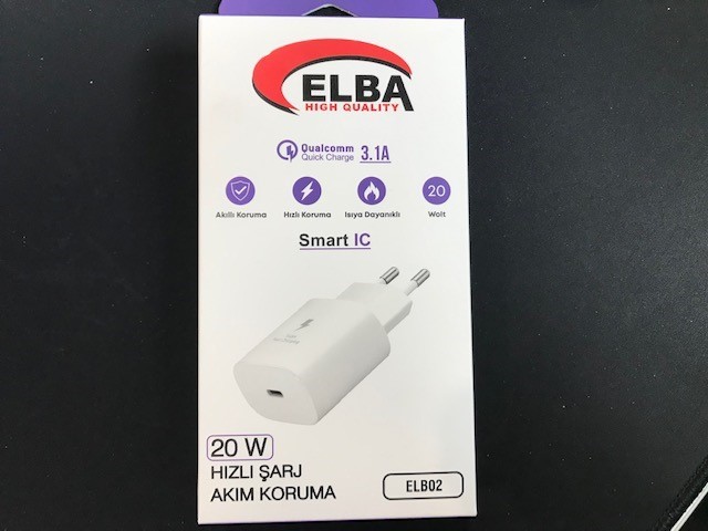 ELBA ELB02-20WPD BEYAZ 20W USB-C SARJ KAFA PD 3.0-QC4.0(AKILLI KORUMA-HIZLI SARJ-ISIYA DAYANIKLI)